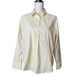 Eddie Bauer Womens Button Up Shirt Bright Yellow w/Blue Stripes Size Petite XL